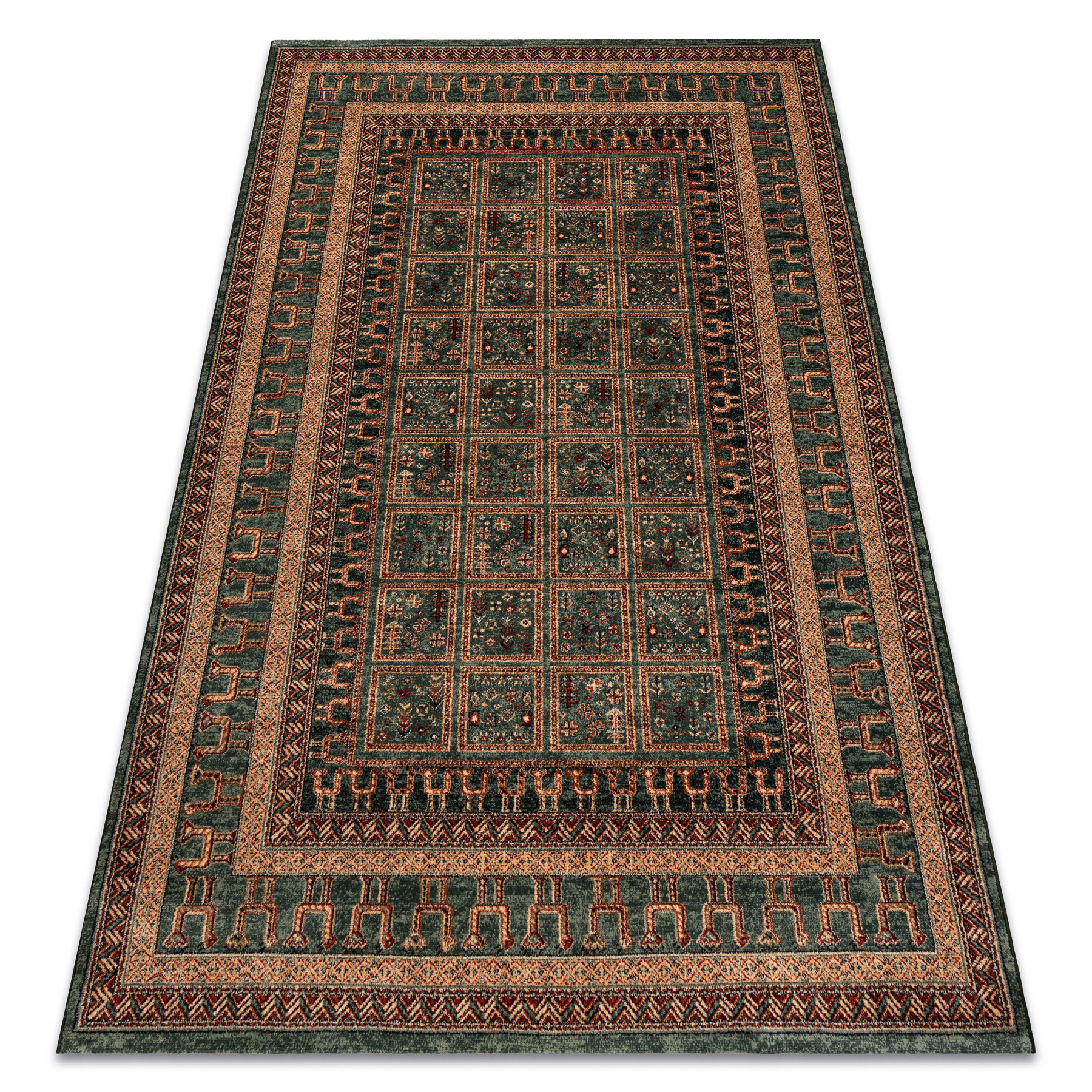 Dywan wełniany KASHQAI 4349 400 orientalny, ramka zielony 67x130 cm