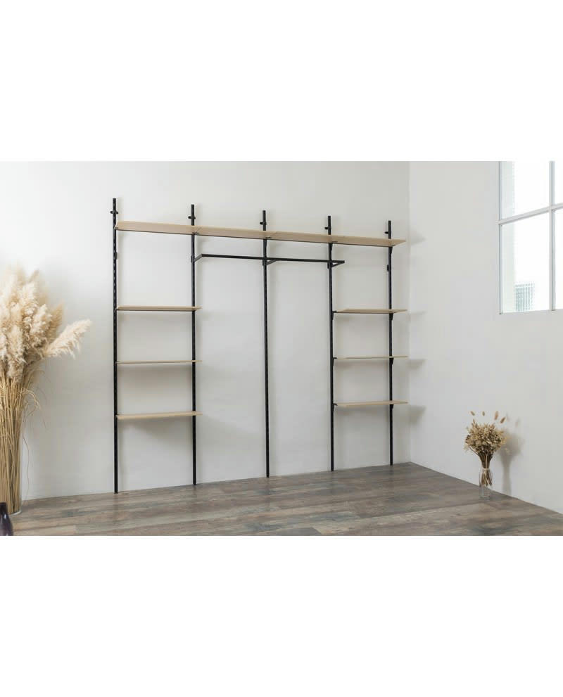 KALI - Dressing ouvert modulable en bois et métal - Noir