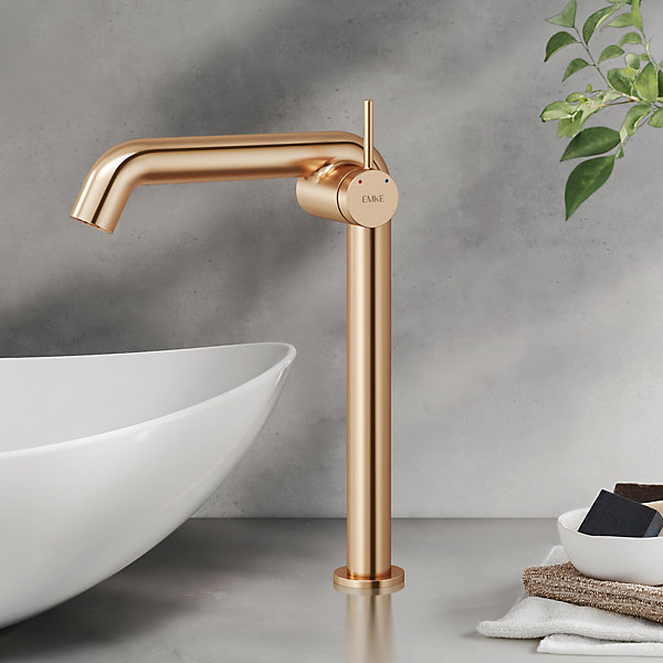 EMKE Robinet de Salle de Bain Or Rosé, 332 x 220 x 76 mm, Laiton, Cartouche Céramique, Mitigeur pour Lavabo, Installation Facile