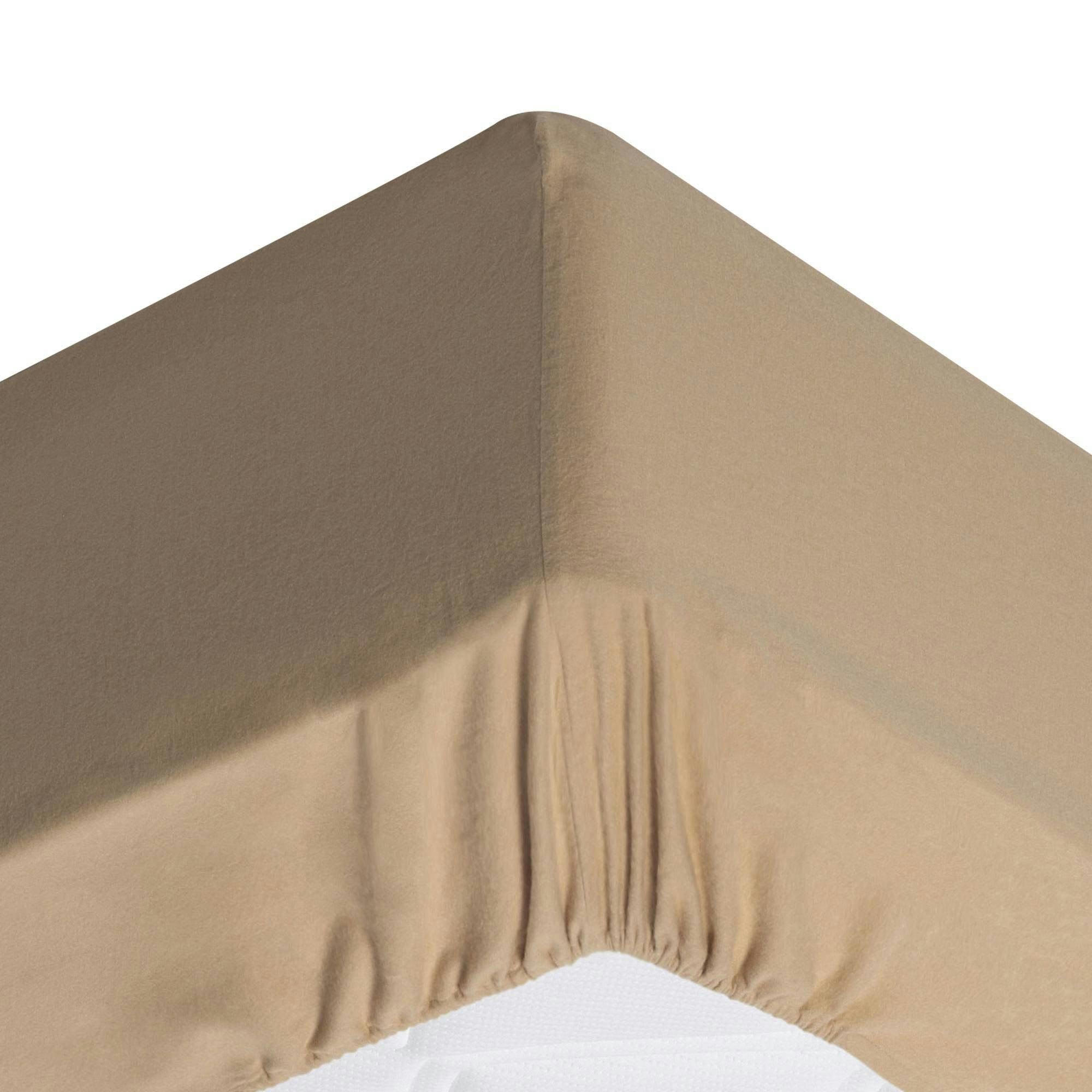 FLANELLE - Drap-housse grand bonnet 160x200x32 beige en coton