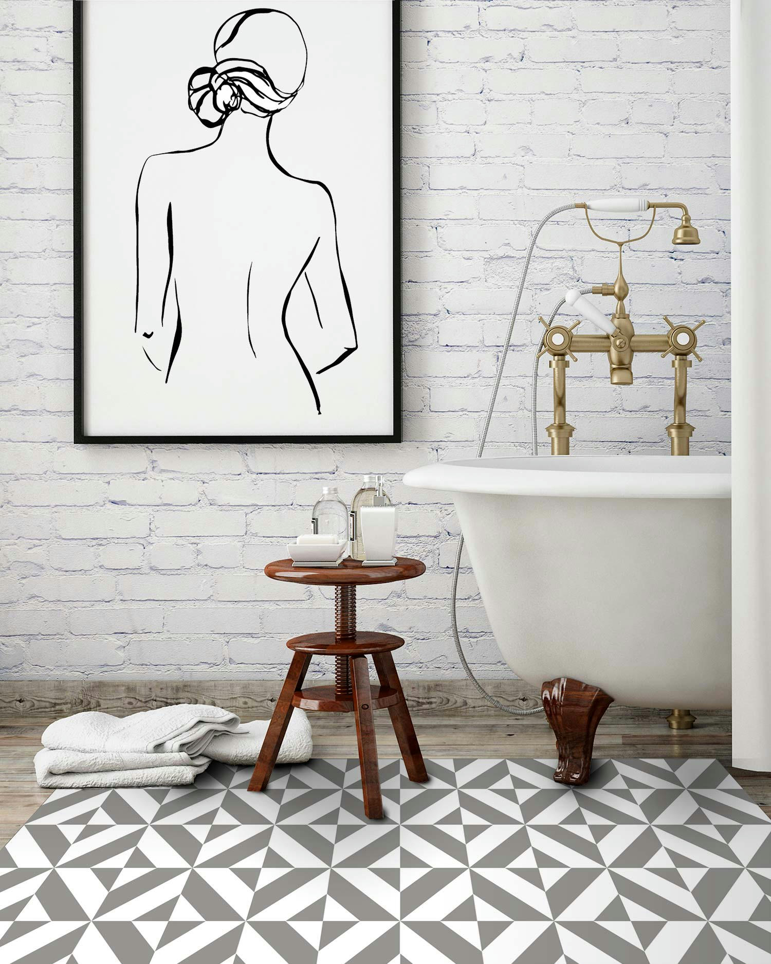 - Tapis vinyle forme géométrique grise 40x80cm