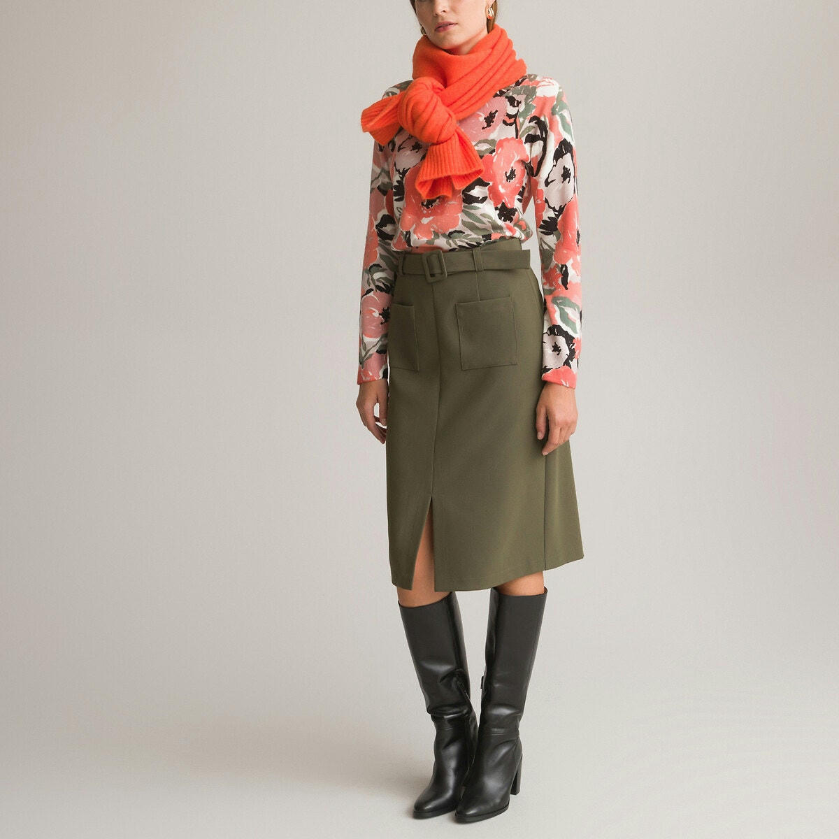 Pull imprimé, col rond en fine maille