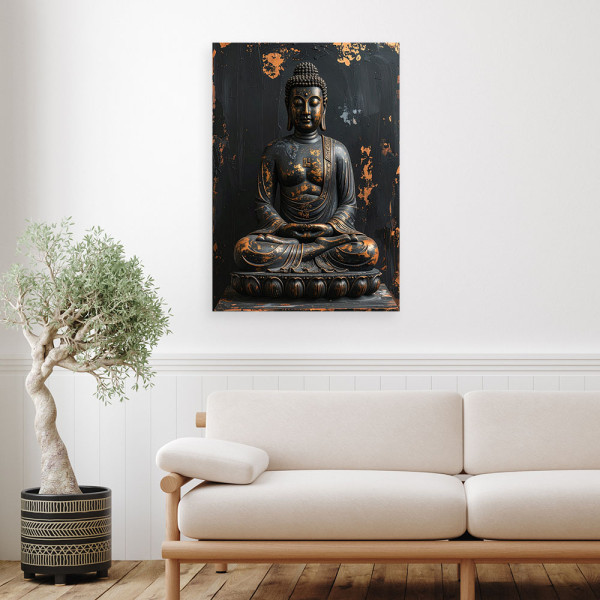 Obraz do salonu sypialni biura loftu, Budda Zen Spa na czarnym tle 20x30