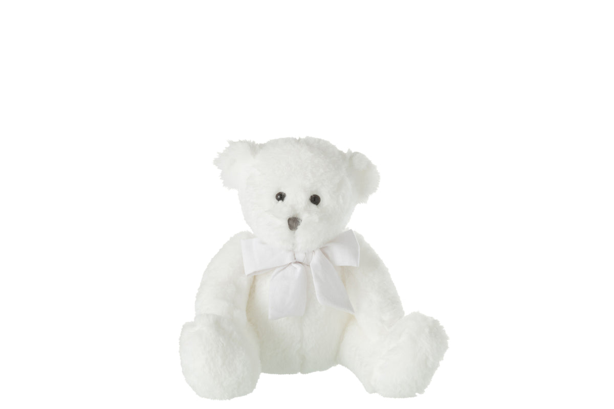 J-Line knuffel Beer met Strik - polyester - wit - small