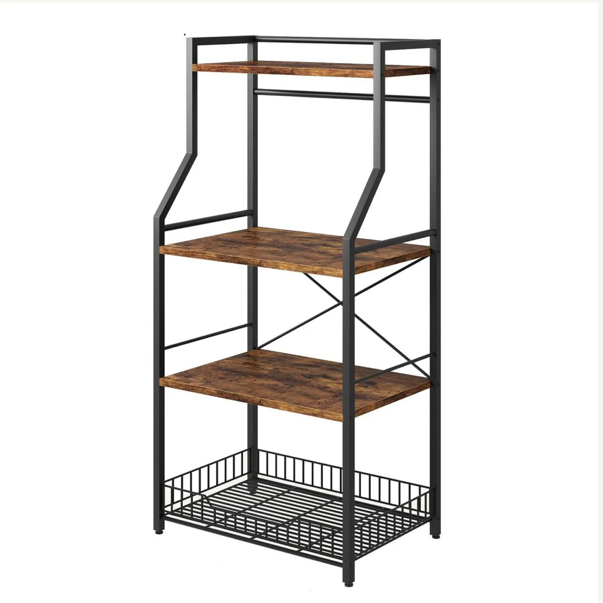 4-Tier Kitchen Bakers Rack with Wire Basket