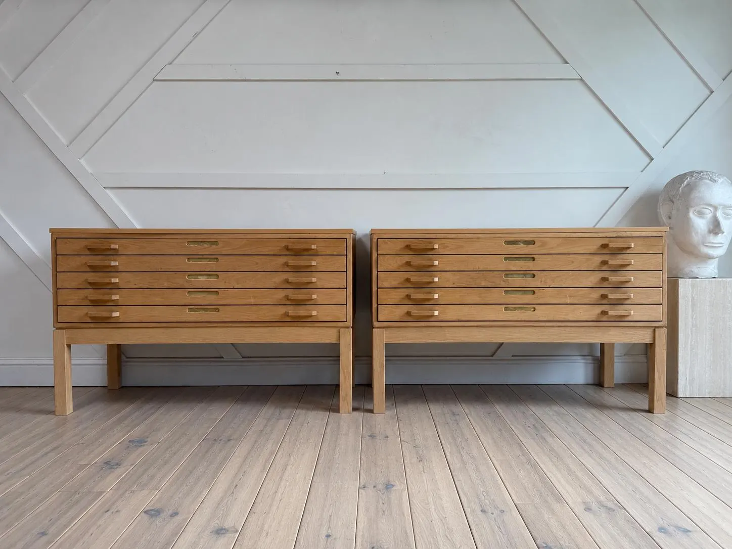 Vintage pair of Oak Danish modern Apothecary Cabinet | Flat File Storage Cabinet