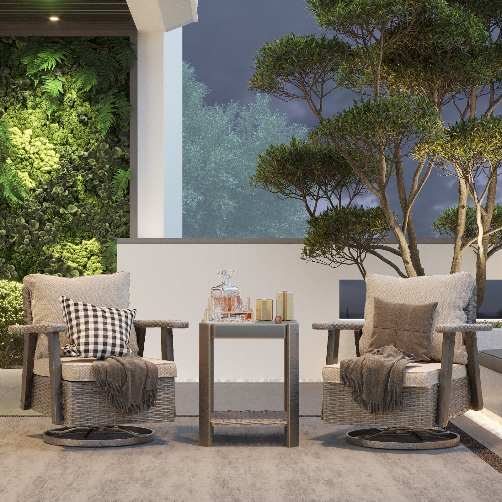 Cozywor 3-Piece Wicker Patio Swivel Rocking Chair Conversation Set