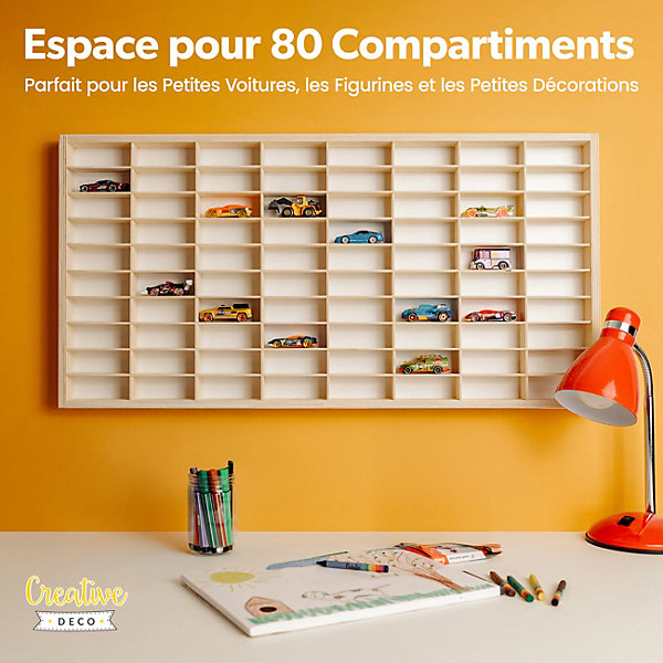 Creative Deco étagère Murale en Bois pour 80 Voitures de Collection - Compartiments Ajustables Vitrine Verticale 78,5 x 40 x 4,5cm