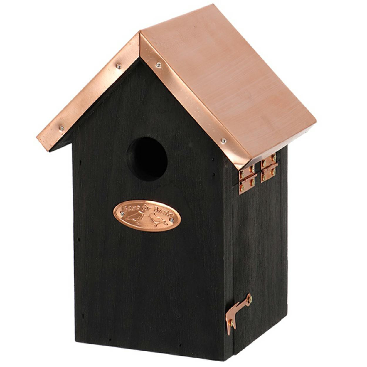 Domek dla ptaków drewniany czarny 20x14x11 cm z miedzianym dachem
