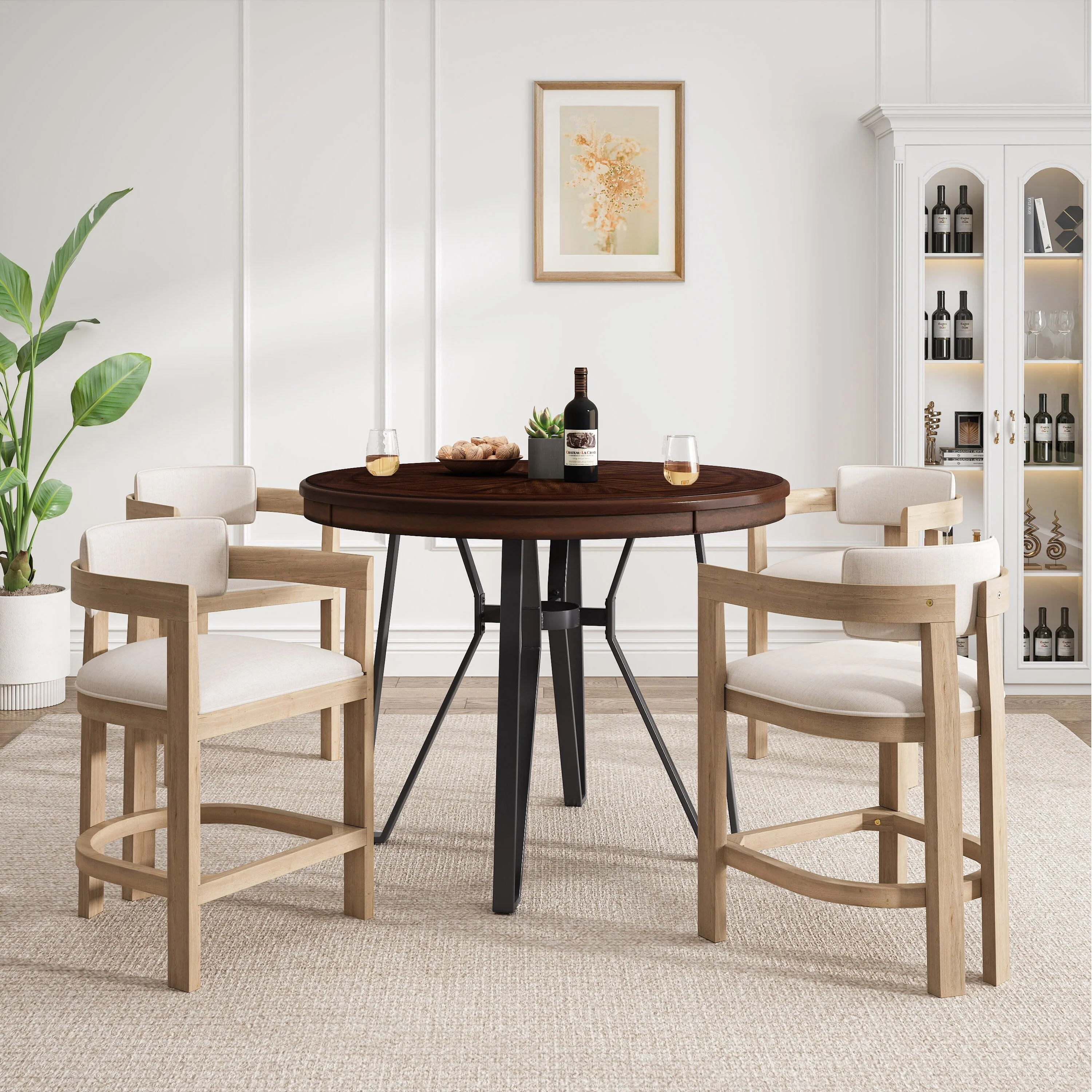 Netia 5-Piece Counter-Height Bar Set with Boucle Upholstered Chairs and Metal Table Base by Christopher Knight Home