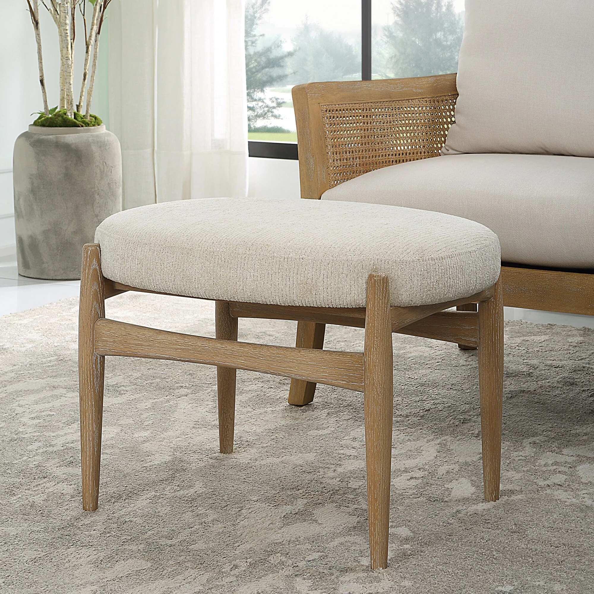 Textured Small Accent Bench with Wooden Base - 24.5