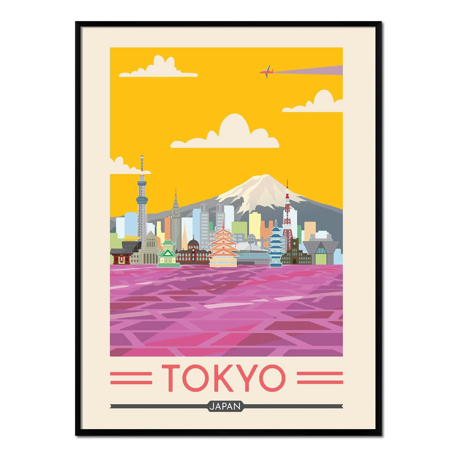 CIUDADES - Affiche avec cadre noir - Tokyo - 30x40