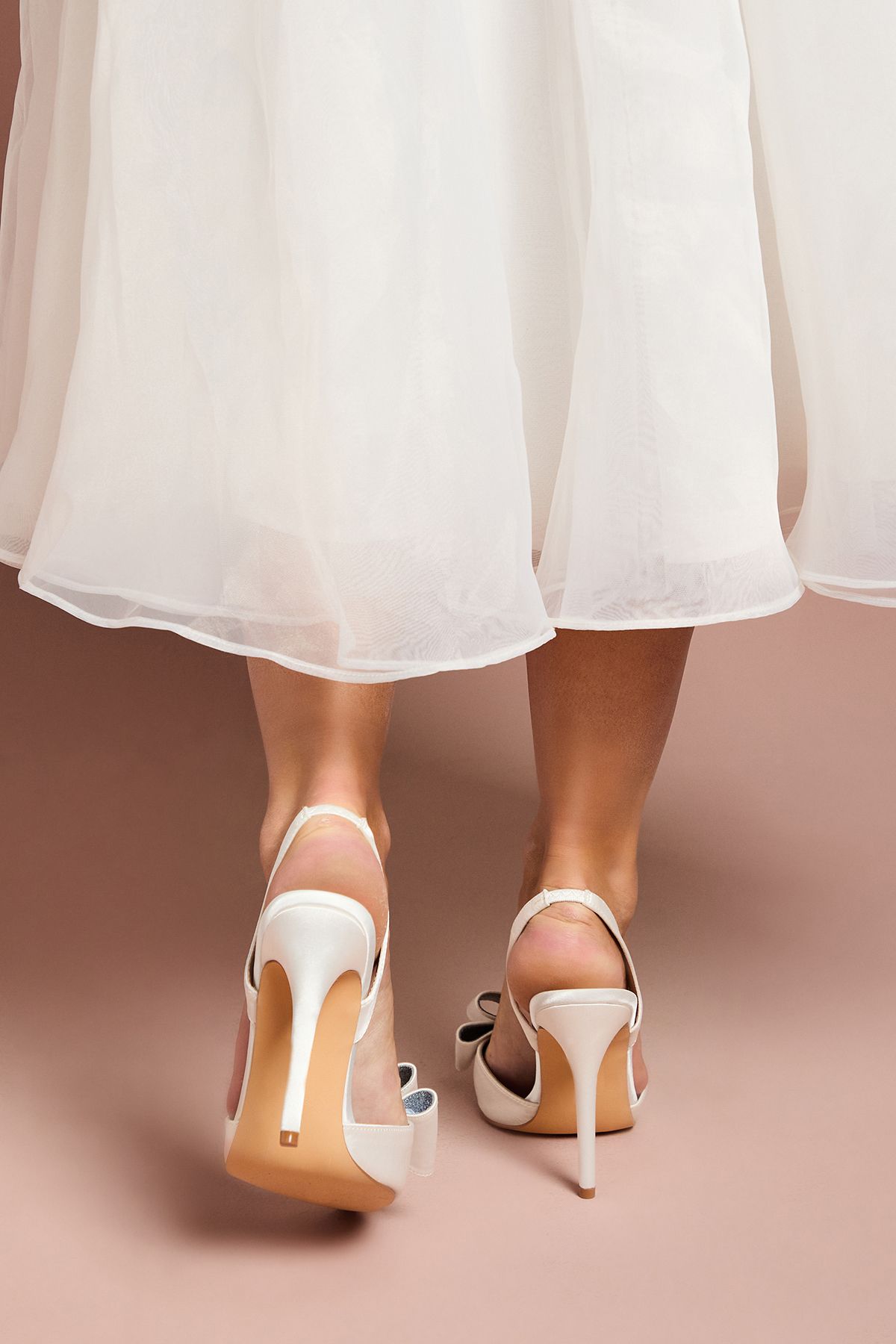 Coast Bridal Wide Fit Tamara Satin Bow Sling Back Stiletto Court Shoes