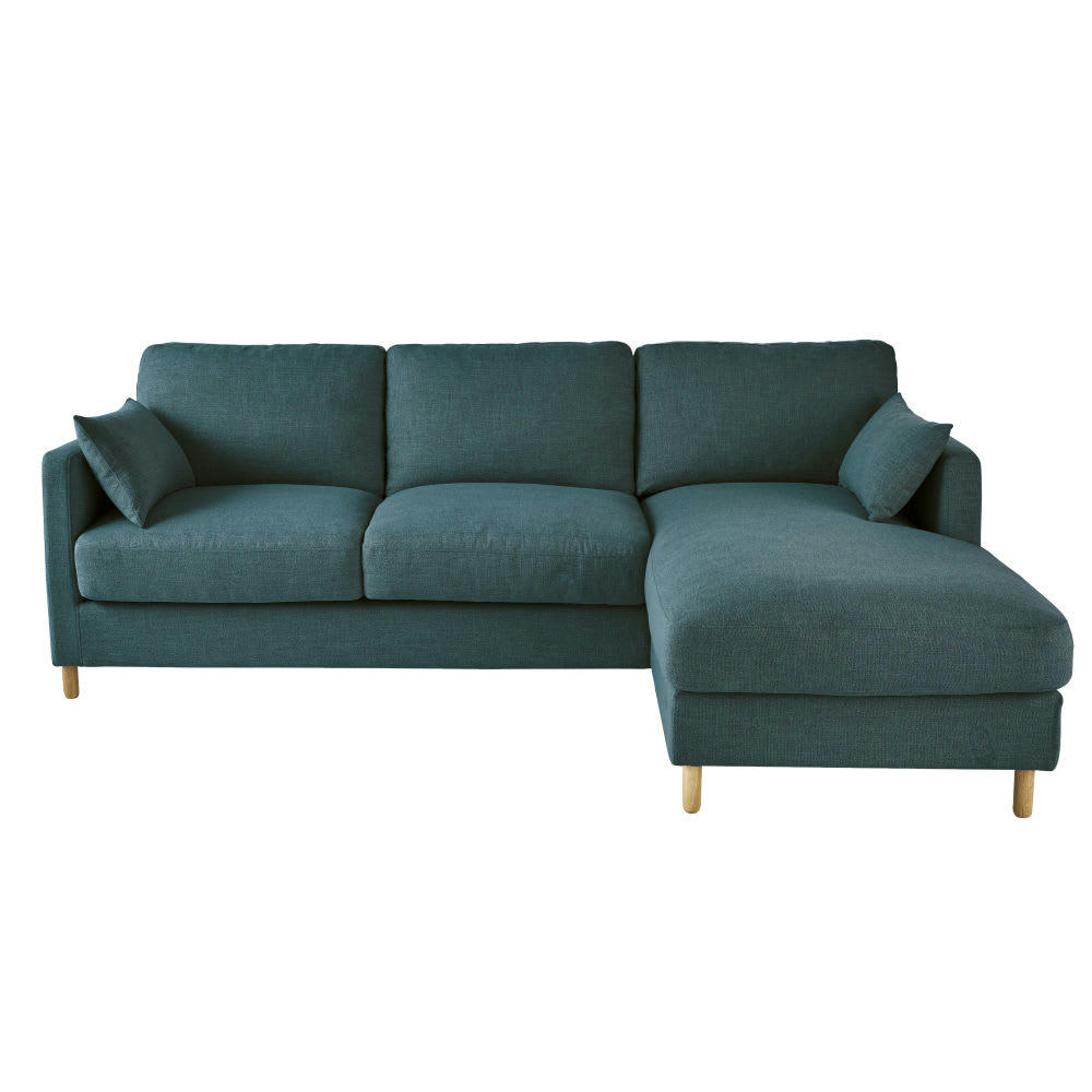 Julian - Canapé d'angle droit convertible 5 places bleu pétrole, matelas 14 cm