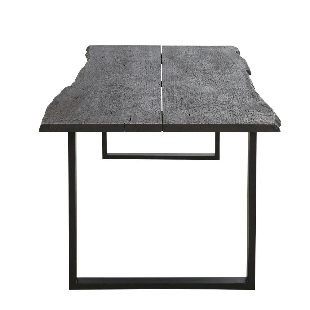 Léone - Table à manger en chêne gris ardoise et métal 8/10 personnes L220