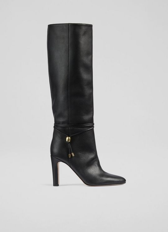 Loretta Black Leather Knee Boots