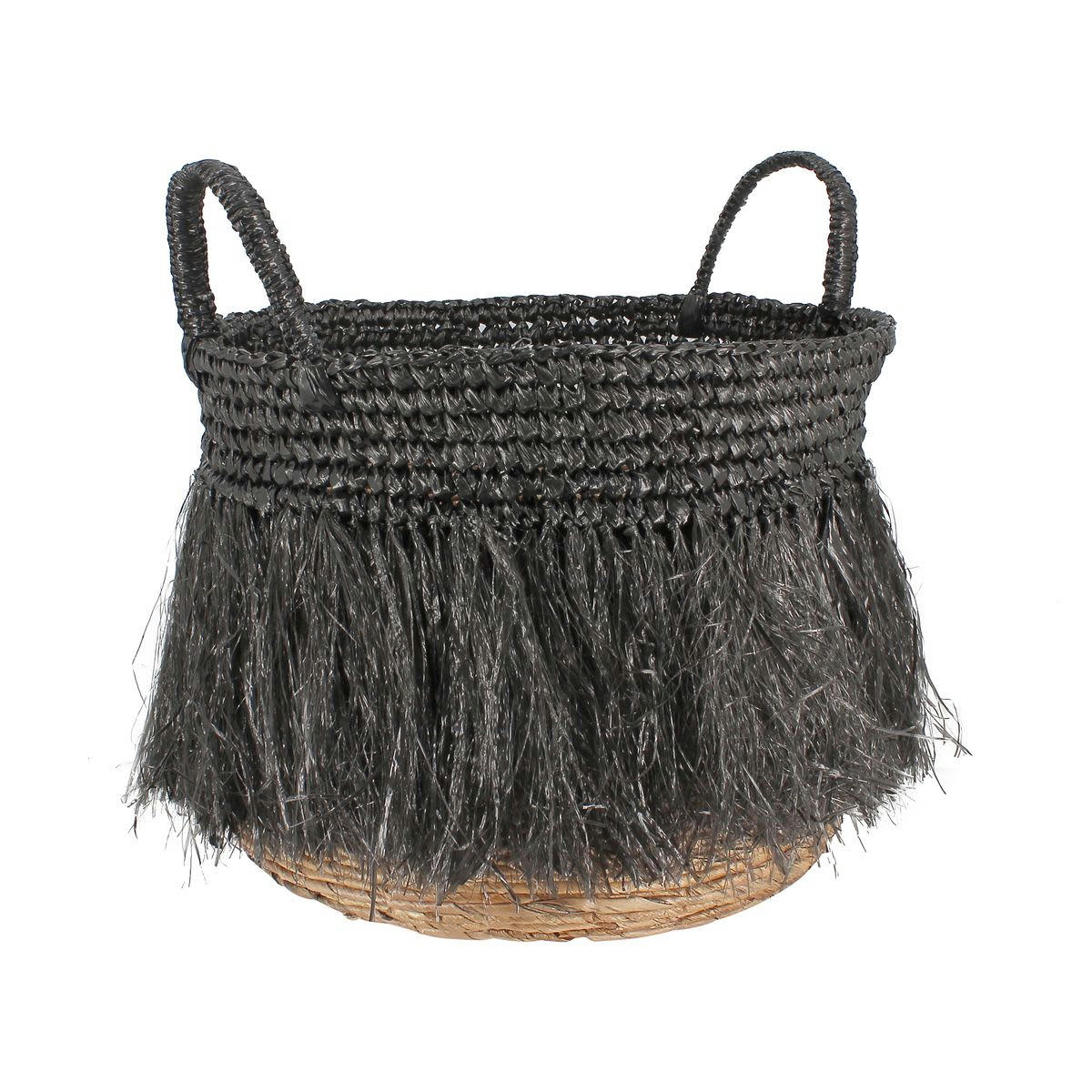 TYM - Panier à franges en raphia noir avec anses Ø36cm