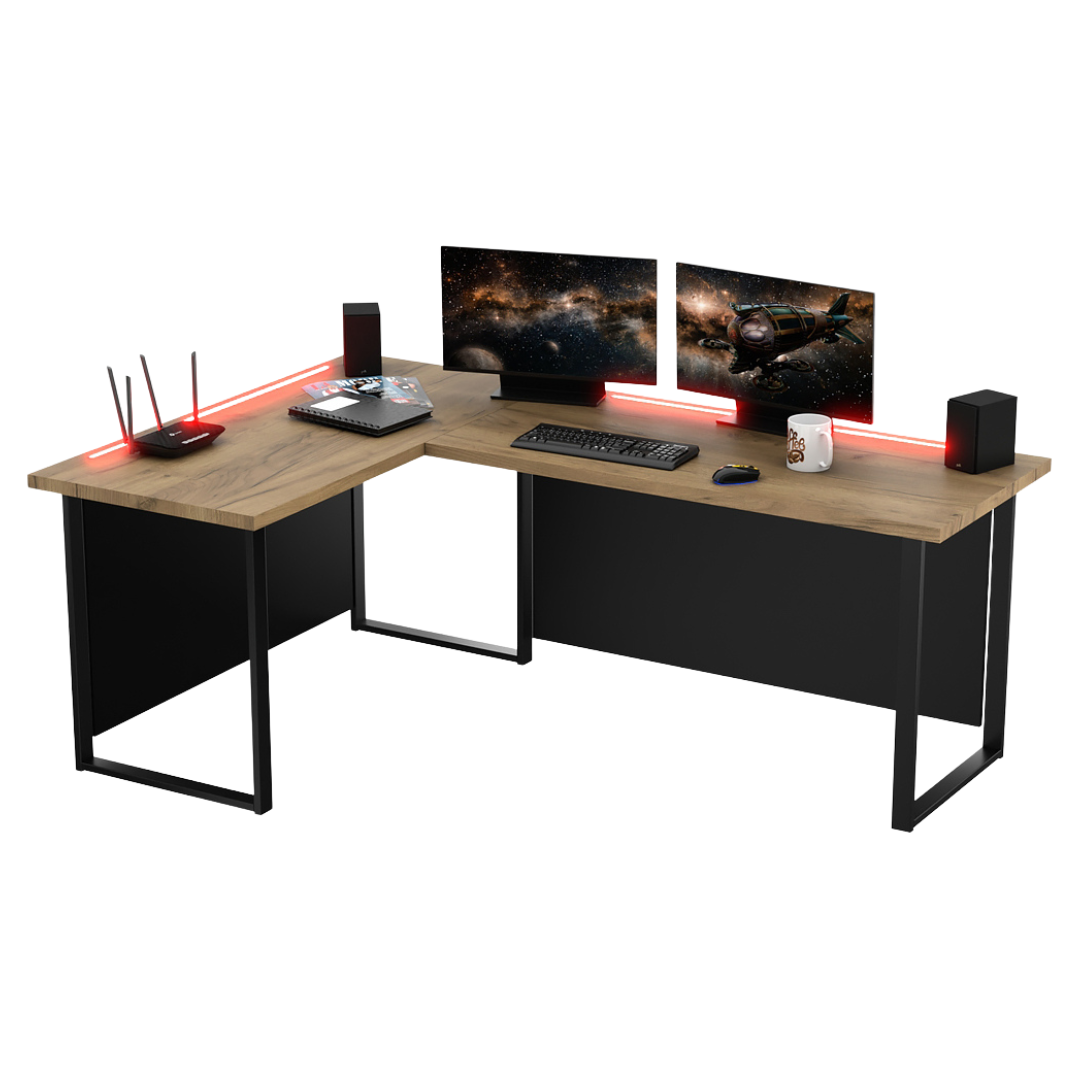 Biurko Narożne Vini Złoty Craft Lewostronne 18Mm Blenda Led
