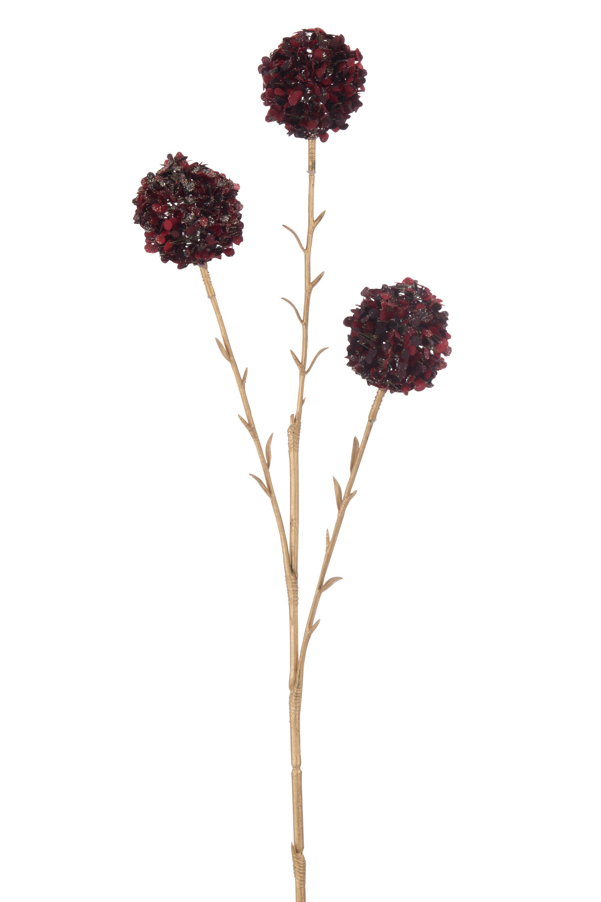J-Line decoratie Tak 3 Bloemen Pompons - kunststof - rood go