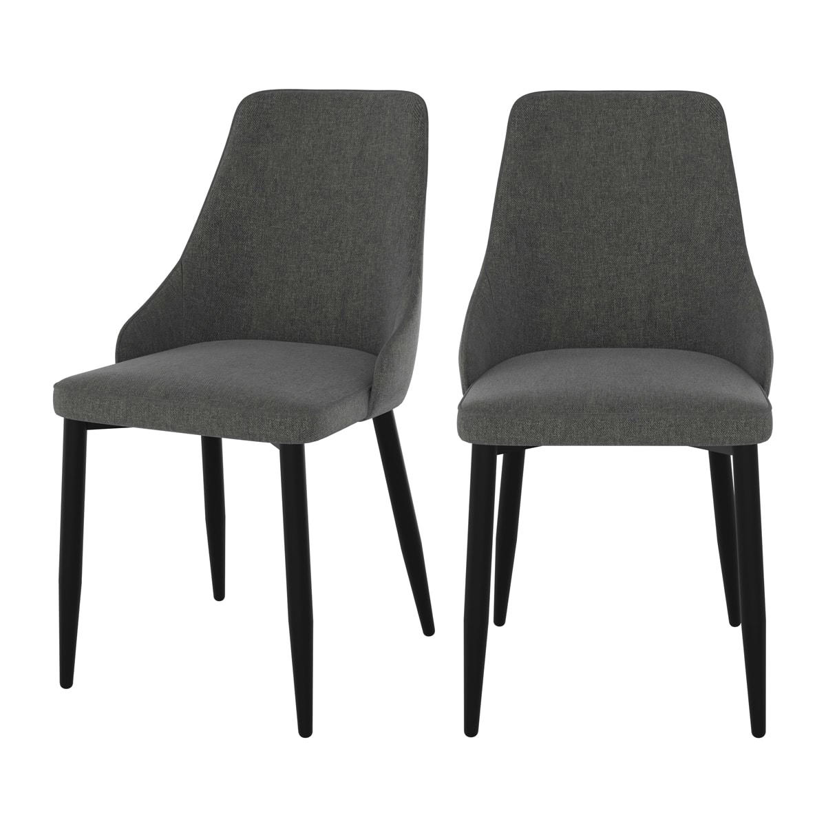 PIPO - Chaise en tissu gris foncé et pieds en métal (lot de 2)