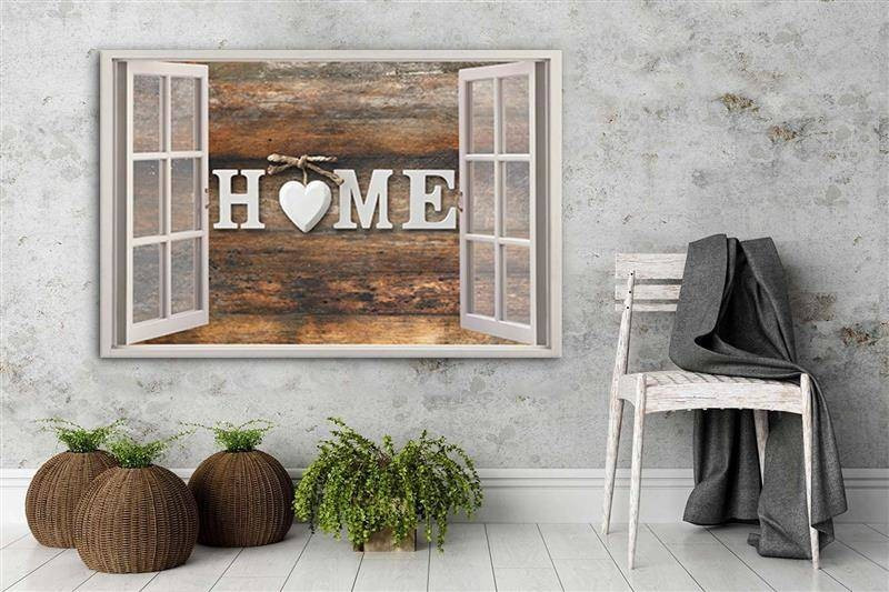 Feeby Obraz Widok z okna Napis Home na drewnie 60x40