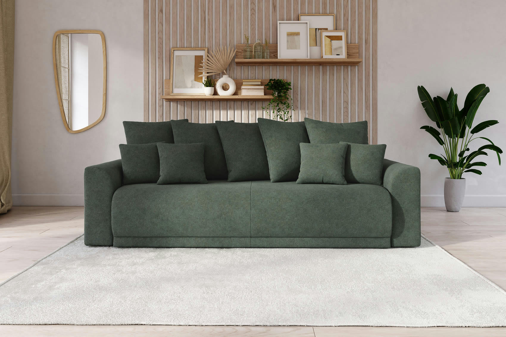 NOVA - Canapé droit convertible en tissu 3 places vert