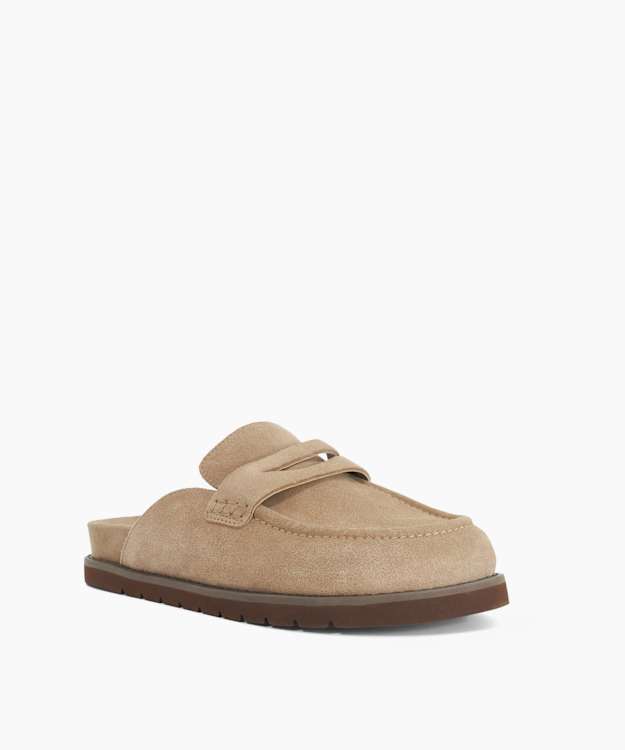Goldens Taupe - Suede Backless Mule Loafers