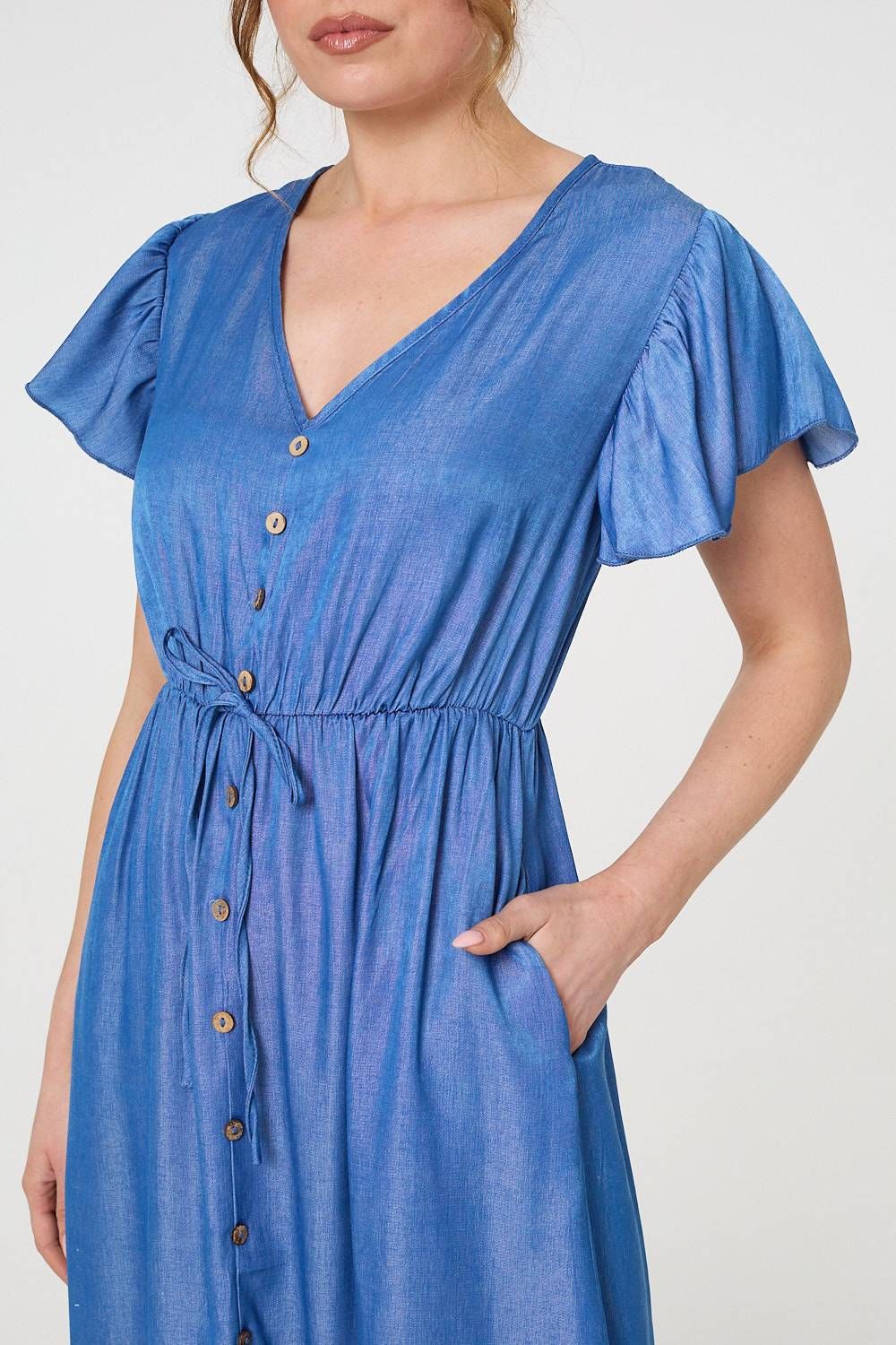 Izabel London Short Sleeve Drawstring Waist Midi Dress