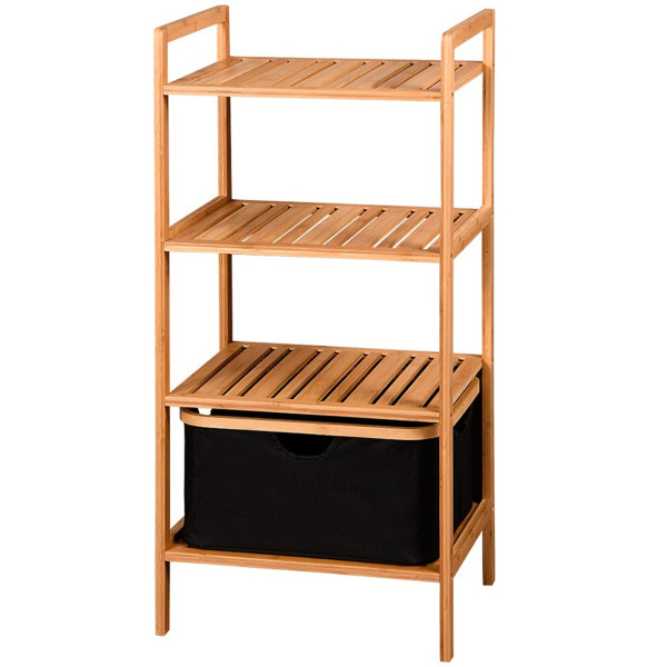 Szafka łazienkowa z koszem 44x34x94 cm bambusowa organizer nowoczesna