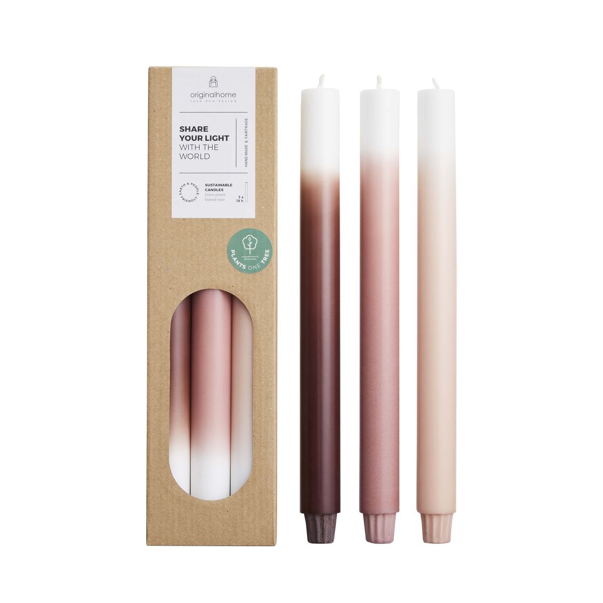 Originalhome dinerkaarsen verloop Dusty Rose - 30 cm - set van 3