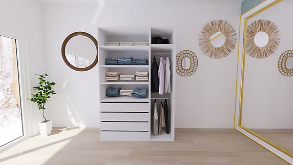 Dressing blanc double penderie et 4 tiroirs GoodHome Atomia H. 225 x L. 150 x P. 58 cm
