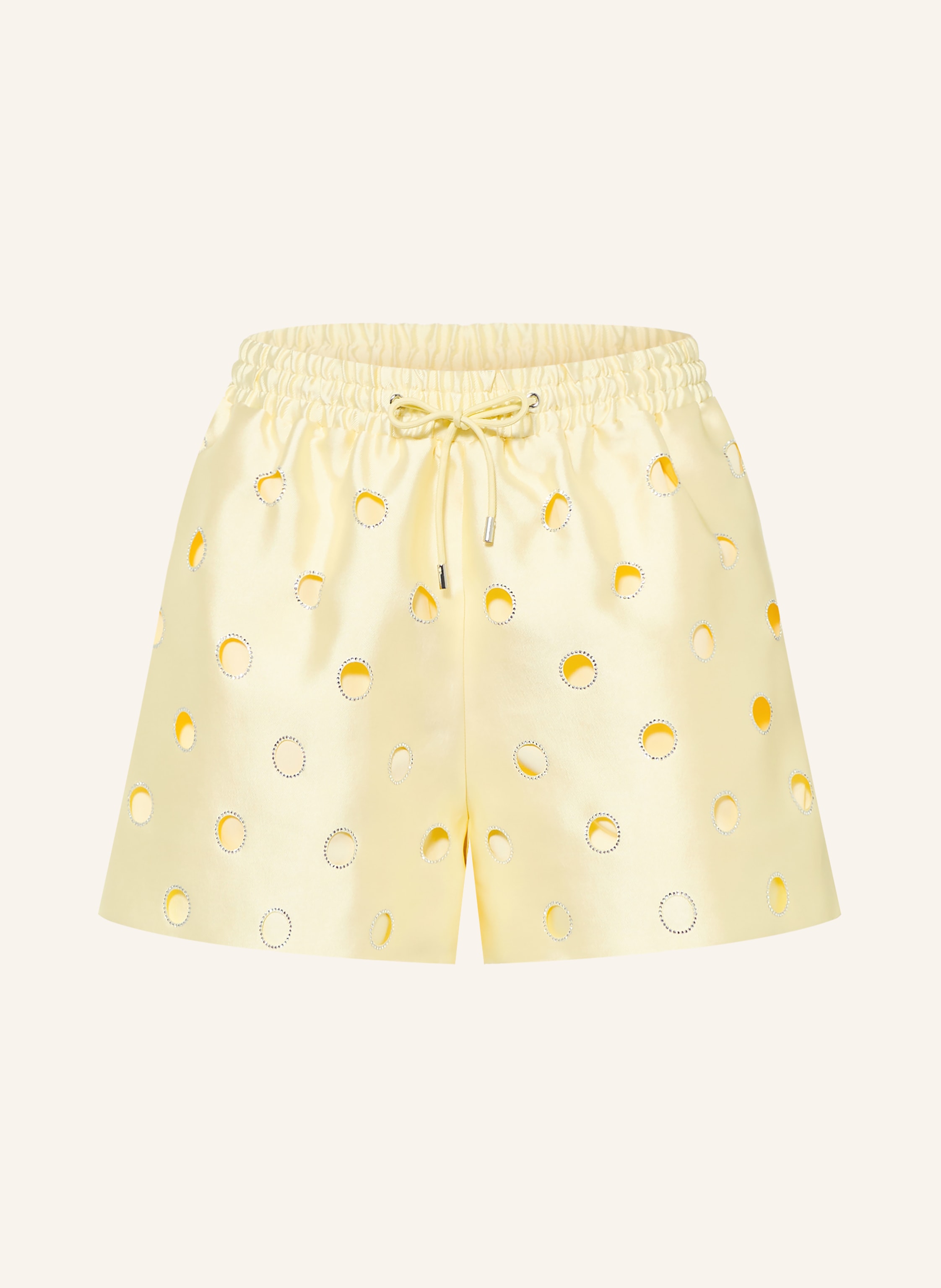 SANDRO Satinshorts mit Cut-outs und Schmucksteinen