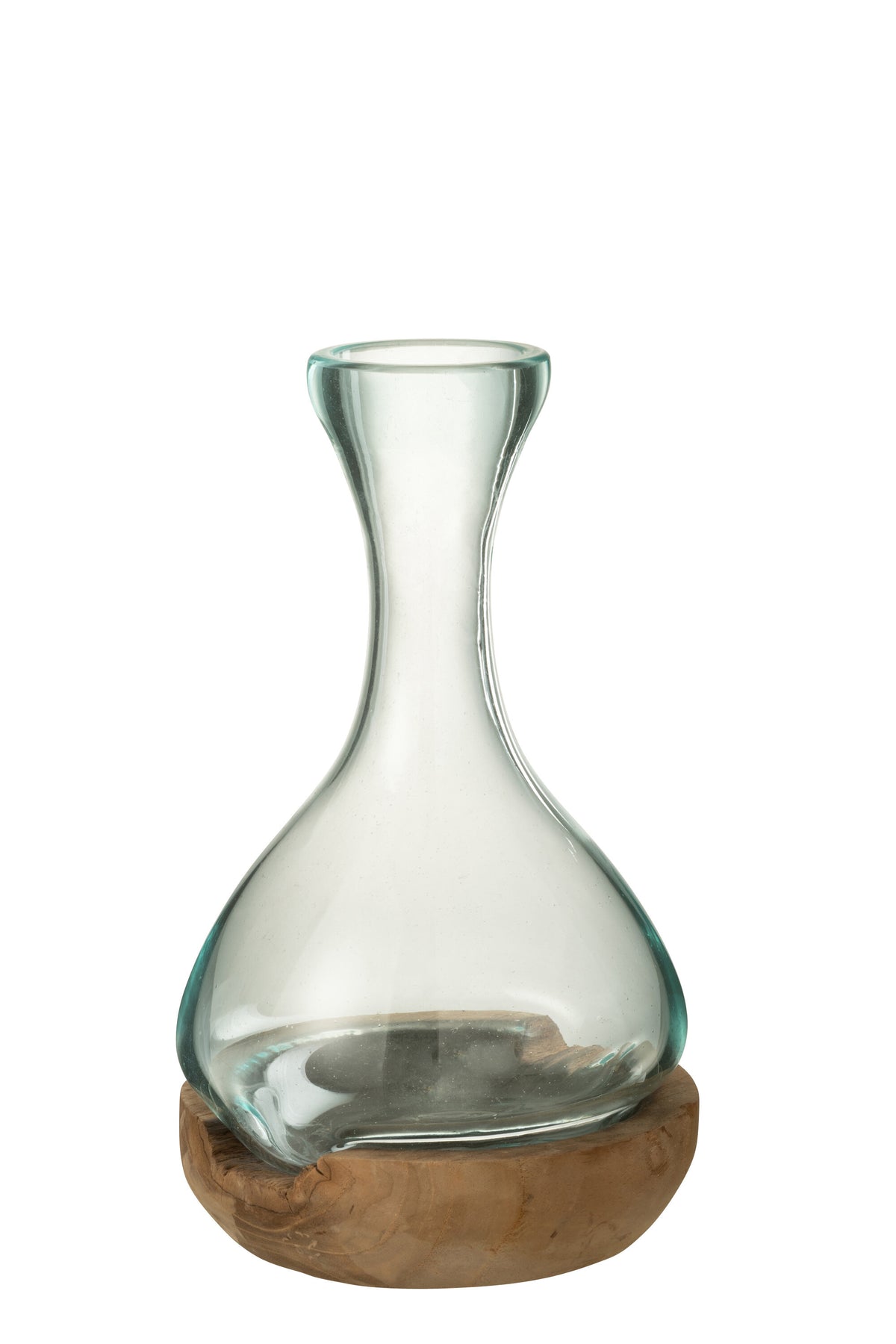 J-Line vaas Fles Gamal - hout/glas - naturel/transparant - small - 29 cm hoog