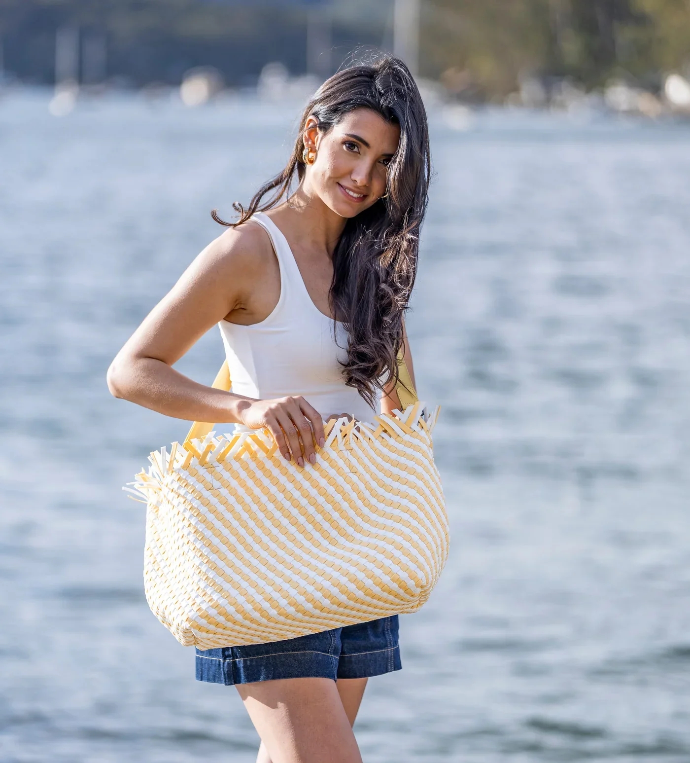 Bahama Yellow Large 2 Piece Woven Tote Bag by Black Caviar