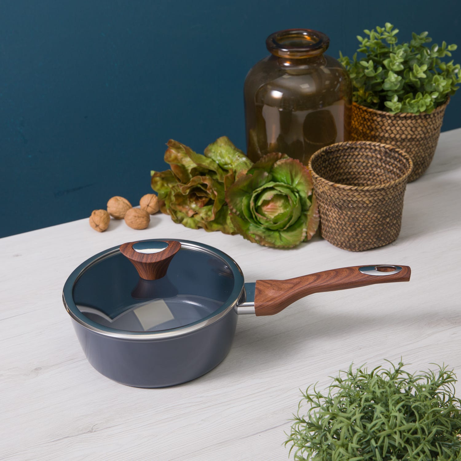 Casseruola un manico 20 cm con coperchio ottanio New Ceramic
