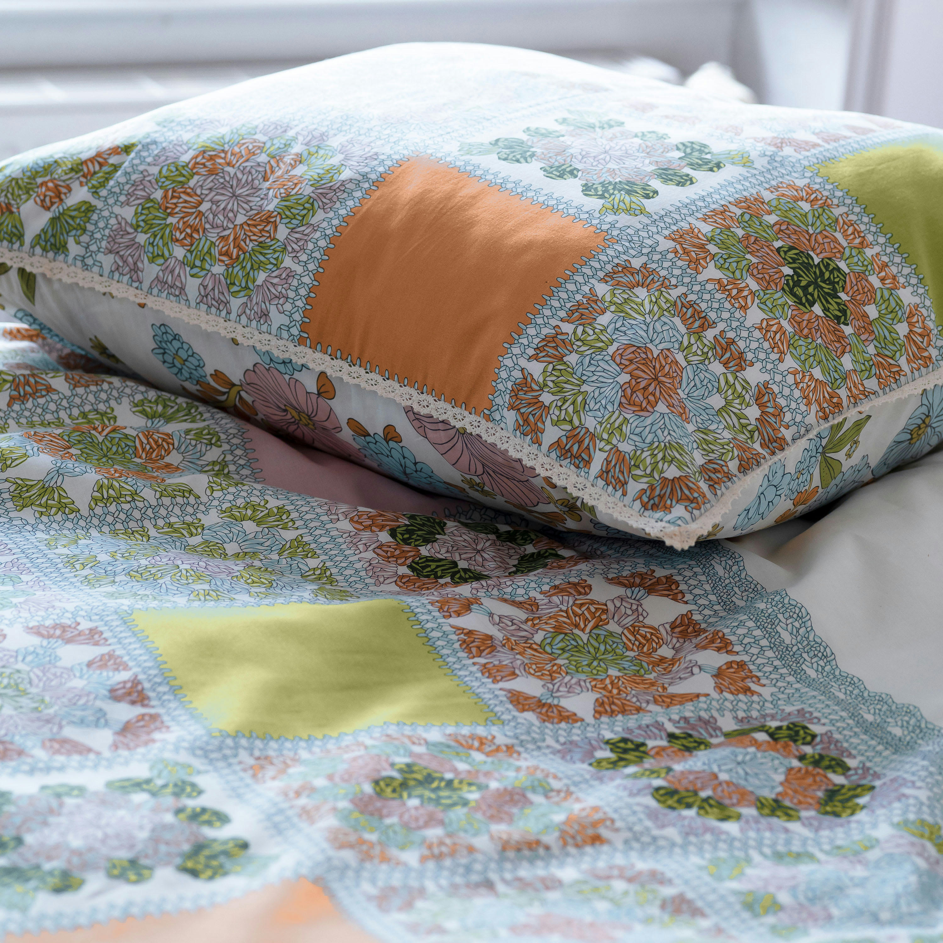 MELI MELO - Taie d'oreiller rectangulaire pur coton imprimé beige 50 x 70 cm