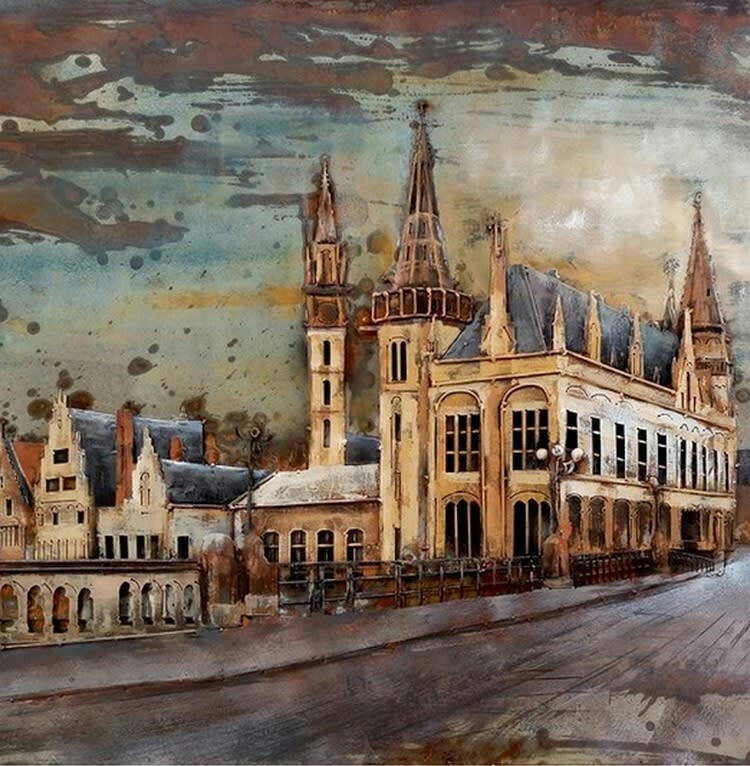MÉTAL BRASS - Tableau relief en métal ville gand 120x80