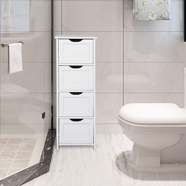 Meuble Armoire Multi Usage Commode 4 Tiroirs Blanche Bois