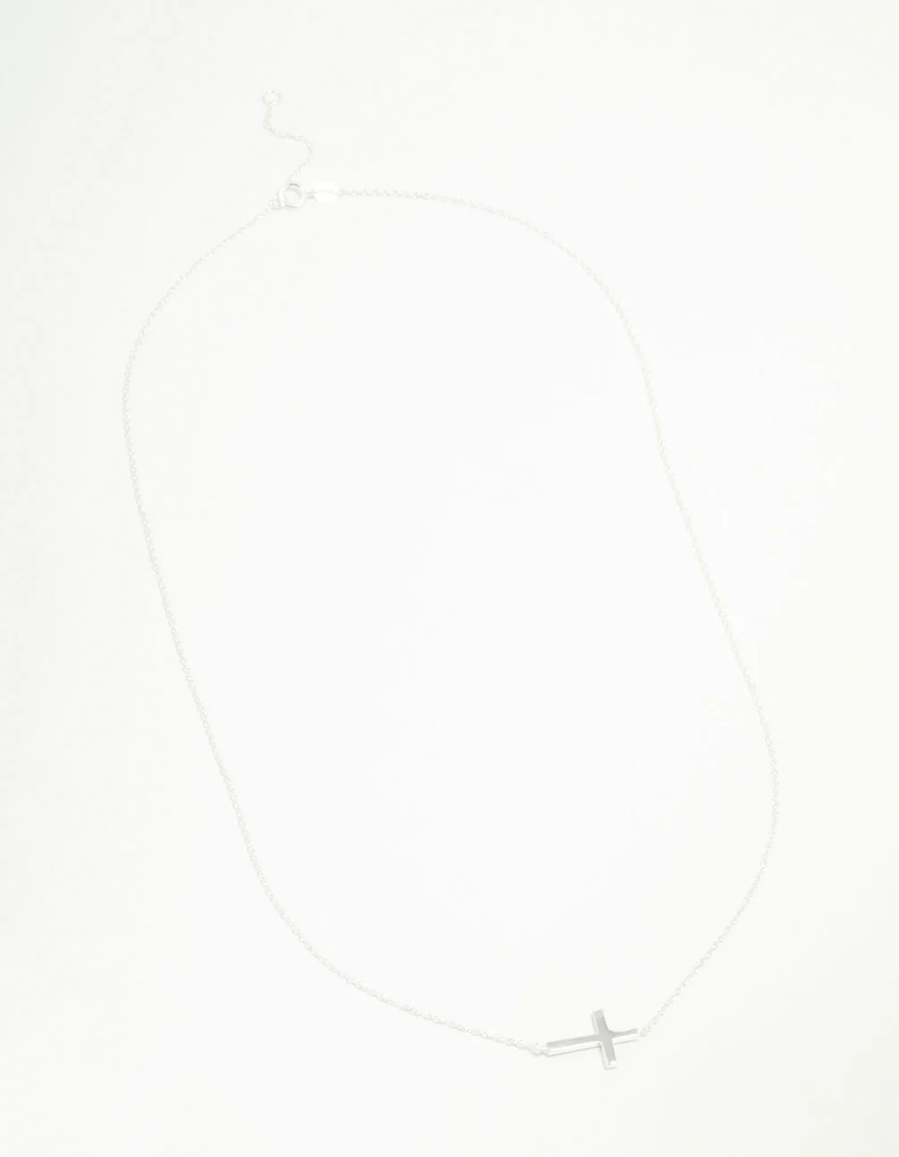 Sterling Silver Large Horizontal Cubic Zirconia Cross Necklace