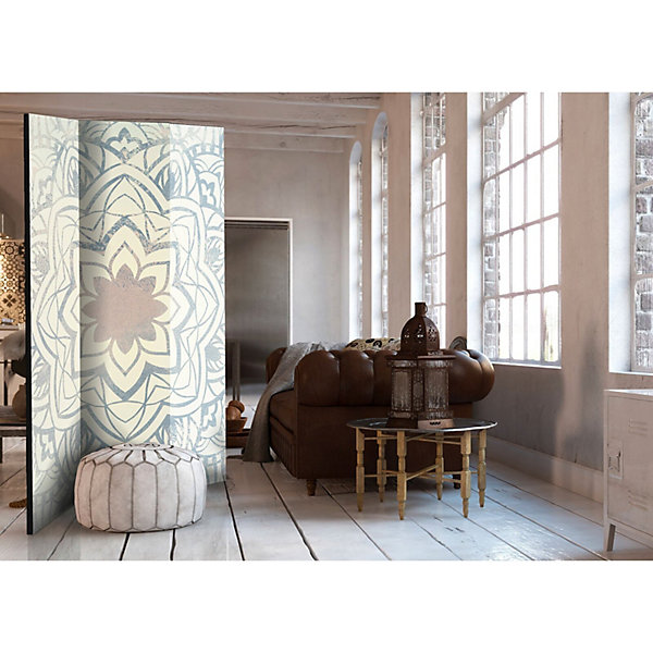 Paravent Mandala d'Hiver Décoratif et élégant 3 Panneaux 135 x 172 cm Gris et Bronze