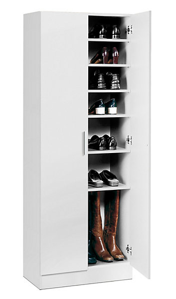 Armoire à chaussures, meuble à chaussures avec 2 portes coloris blanc - longueur 60 x profondeur 35 x hauteur 170 cm