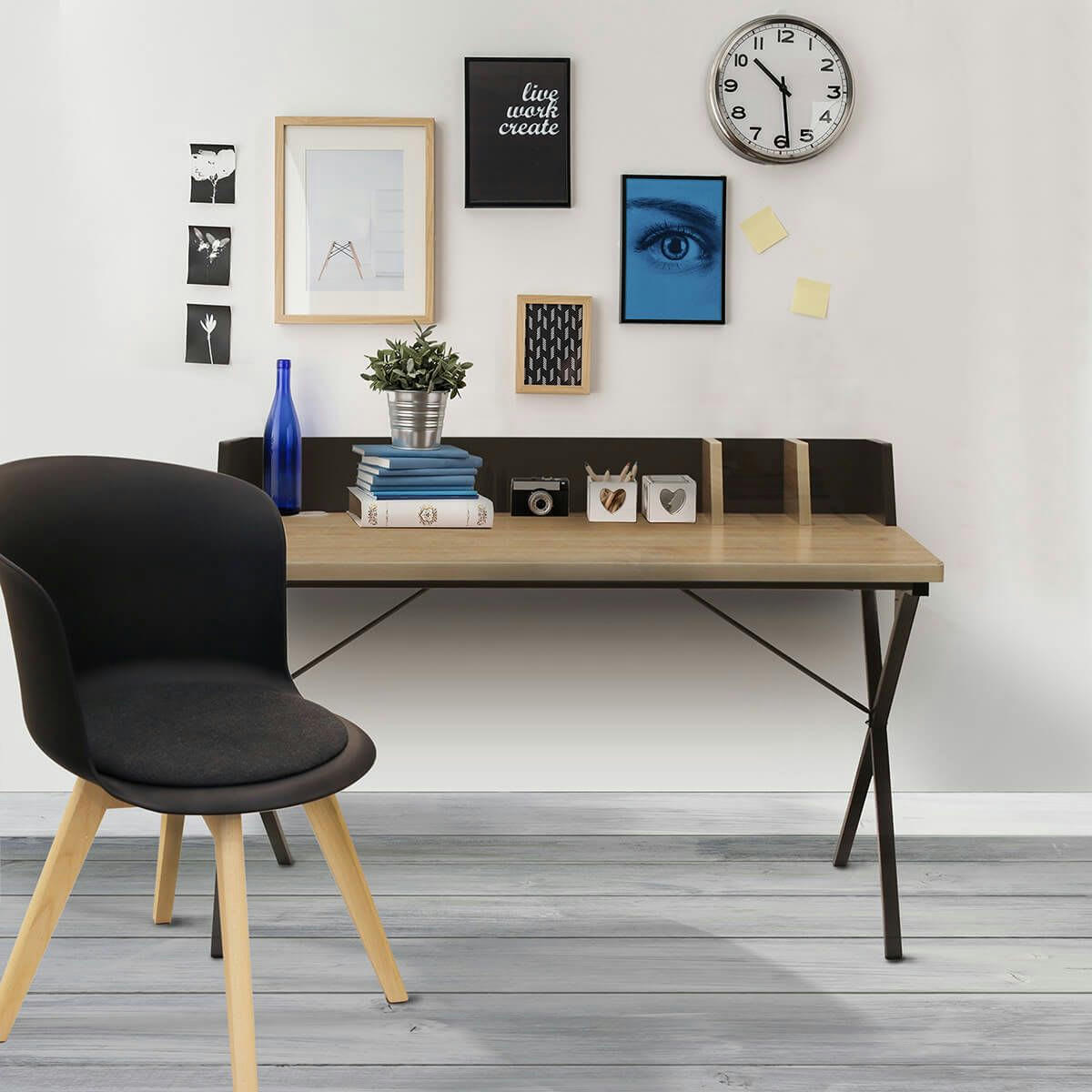 BADIE - Bureau  plateau effet bois et piètement noir