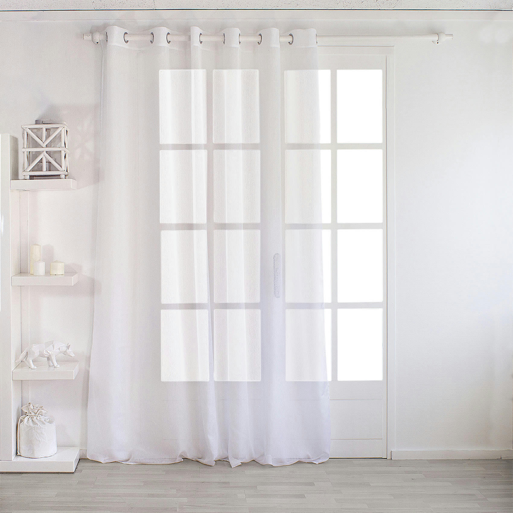 - Voilage uni à oeillets grande largeur polyester blanc 240x240 cm