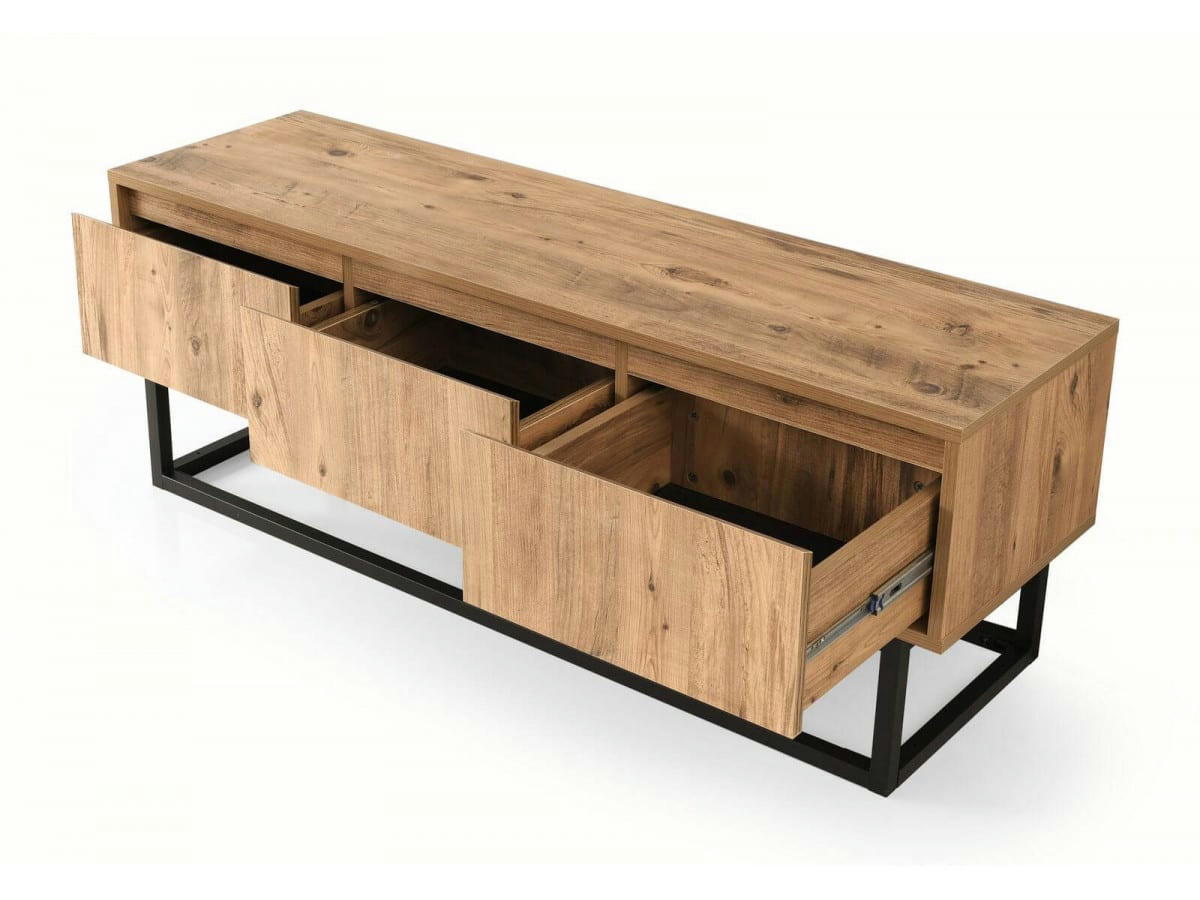 ROMKA - ROMKA - Meuble TV 140 cm Noir et Bois clair