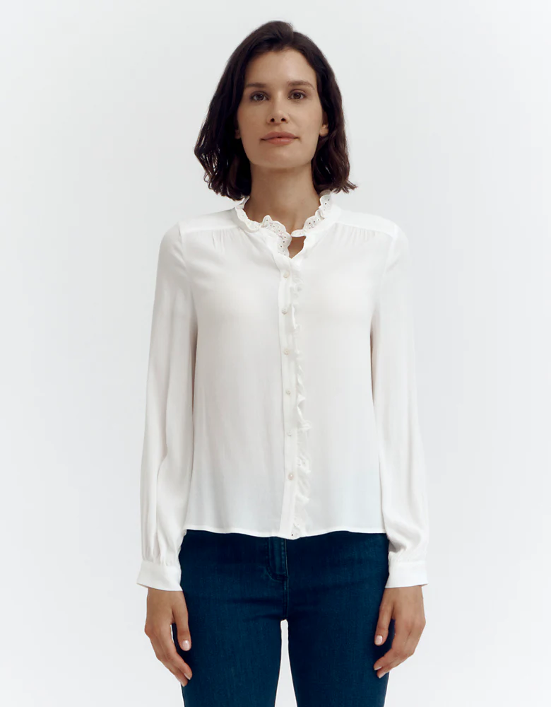 Blouse avec volant brodé COLOMBE/87071/003