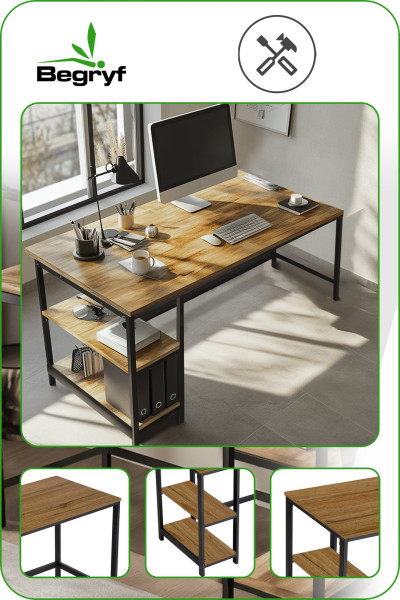 Biurko małe proste z półkami olcha 120x60x75 VB9A Begryf