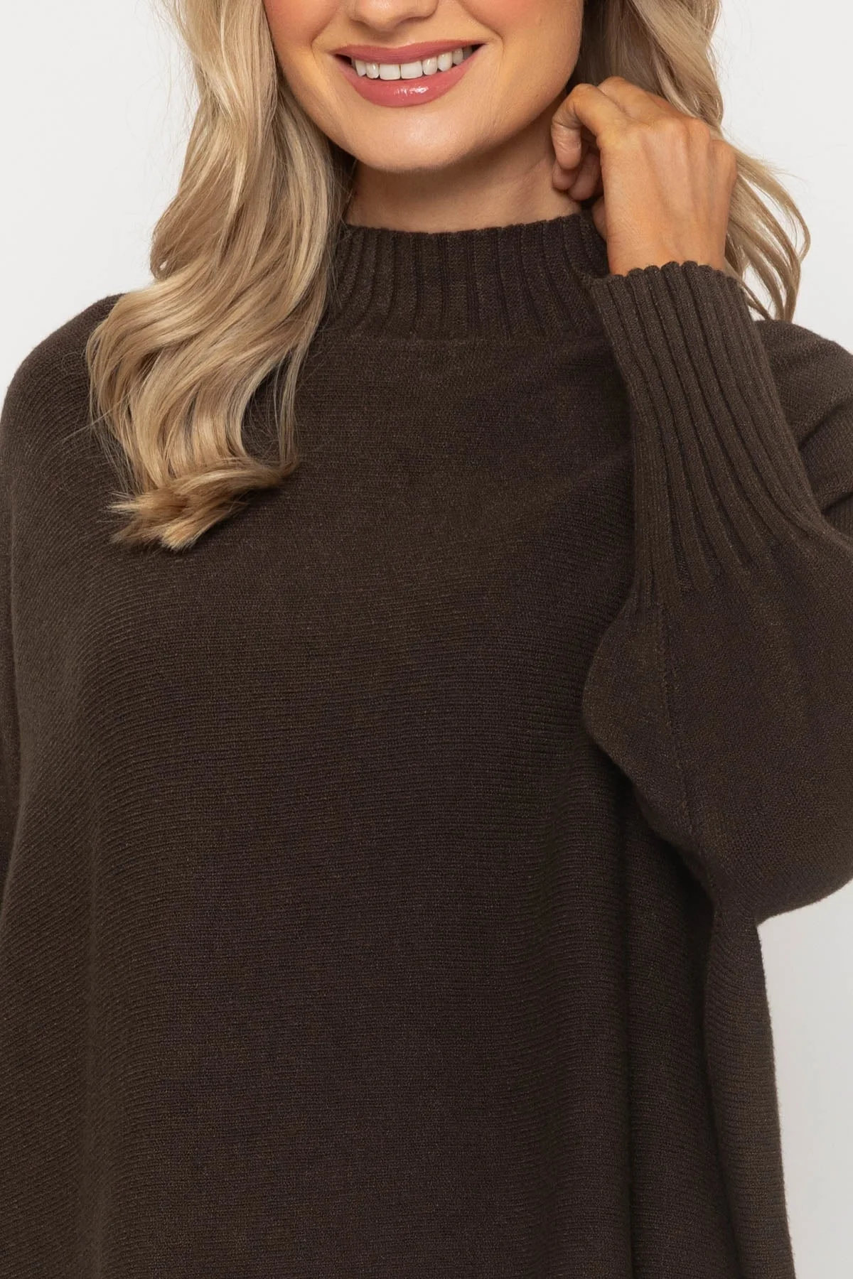 Brown Rib Edge Polo Knit