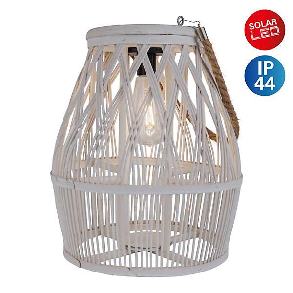 Lampe solaire décorative LED 'Korbinian' pour le jardin et la terrasse en bois et rotin naturel, lampe solaire de 34 cm de haut