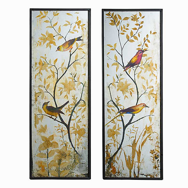Ensemble 2 Miroirs Décoratifs Oiseaux Nature en Verre 44x4x120cm