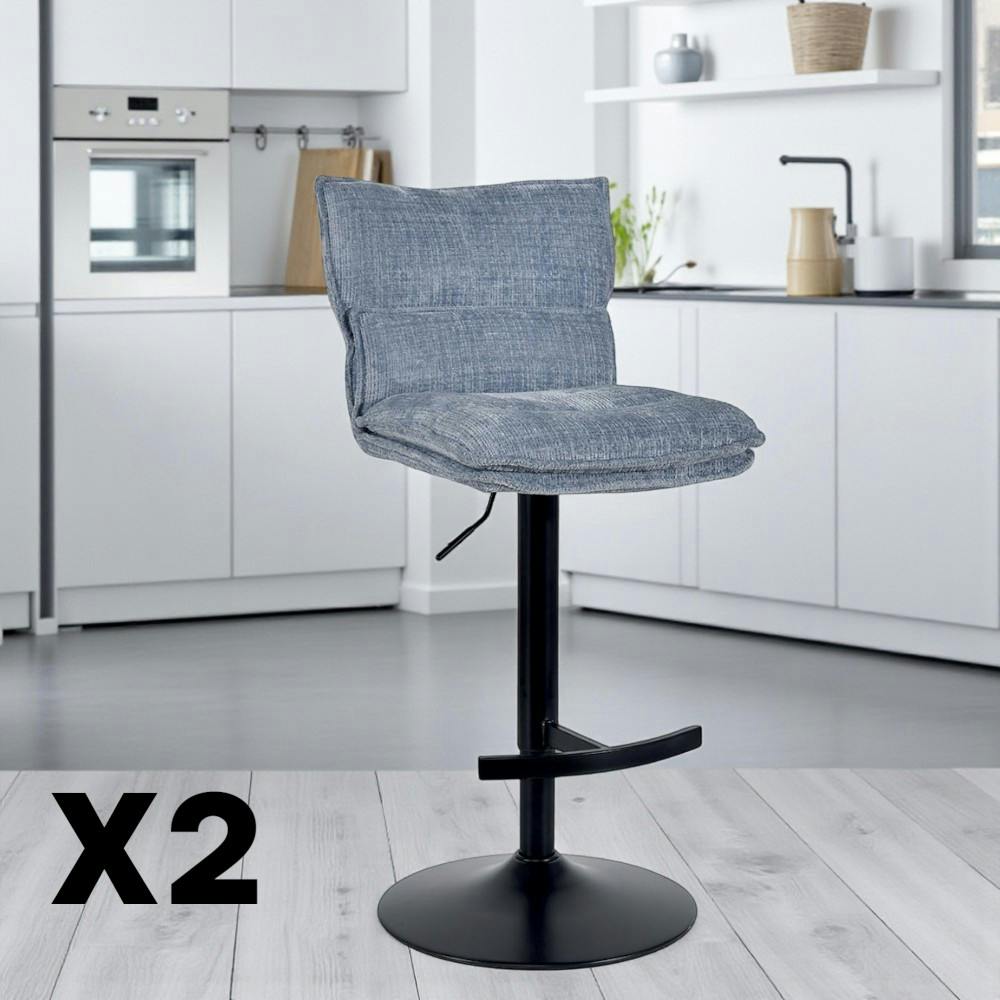 Tabouret de bar réglable en tissu gris bleu (lot de 2) IENA